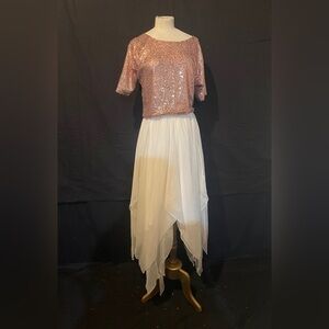 Cream High-Low A-Line Maxi Skirt Champagne Sequined Top 4 Small New